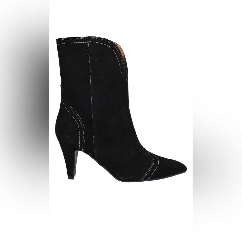 Black Suede cowboy boots with white thread. Never worn.